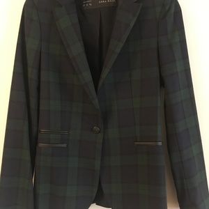 Zara navy/dark green/black plaid blazer